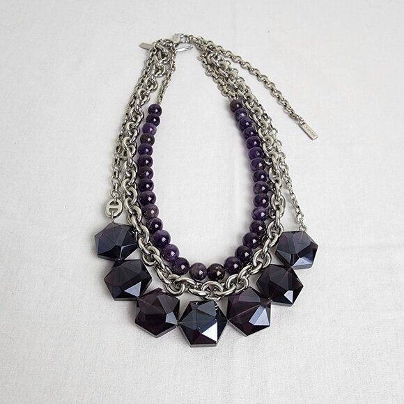 Lia Sophia Layered Amethyst Convertible 5 pc Necklace Sterling Silver - Picture 13 of 16